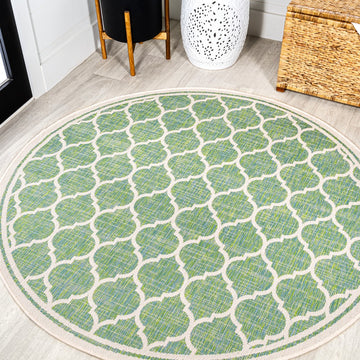 Trebol Moroccan Trellis Textured Weave Indoor/outdoor Round Rug